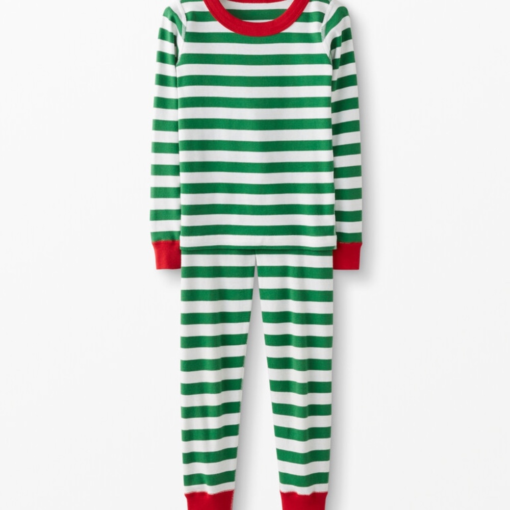 Hanna Andersson Green Striped Holiday Organic Cotton Long John Pajamas - Picture 2 of 12